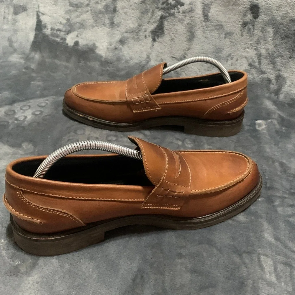 Mitchumm Mens Tan Leather Penny Loafers Made in Italy Size 42 Slip On Shoes